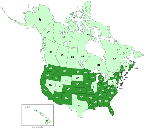Map of the US States and Canadian Provinces